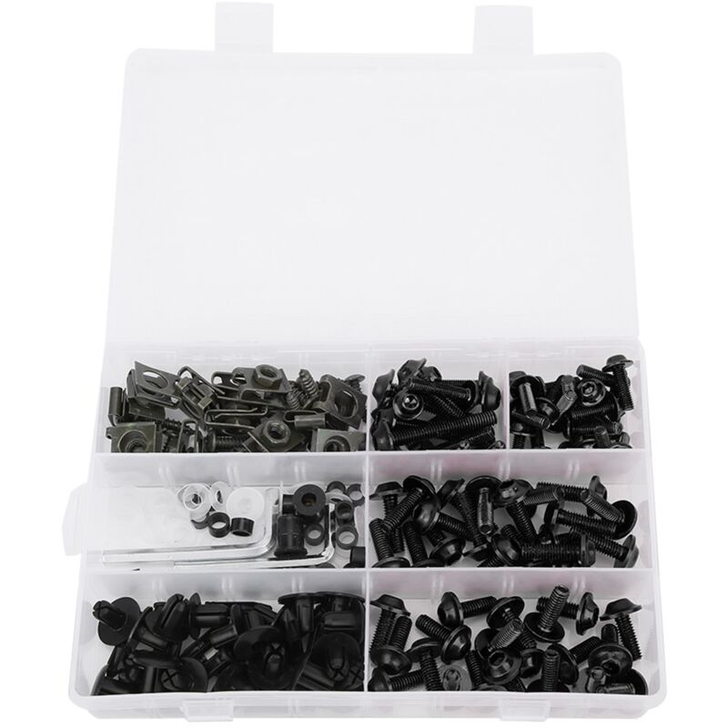 foto del prodotto kit de boulon de car nage, 198 pi ces ensemble vis de car nage de pare brise m5 m6 kit de boulons accessoires de moto noir 
