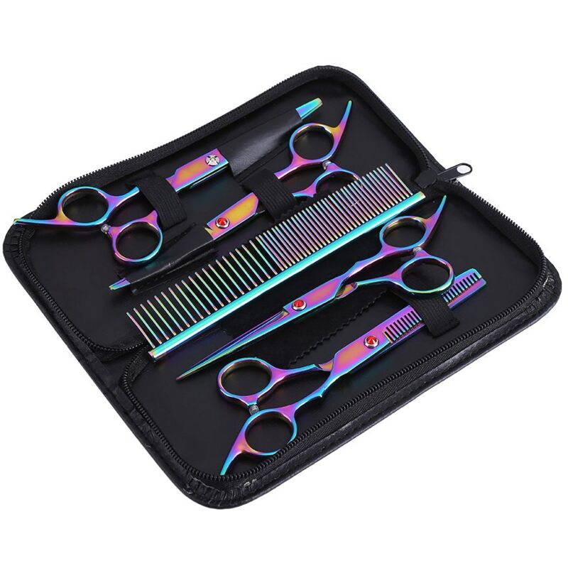 foto del prodotto kit de ciseaux de toilettage pour animaux de compagnie, ensemble de ciseaux de coiffure pour chiens et chats, outils de coupe et d amincissement des