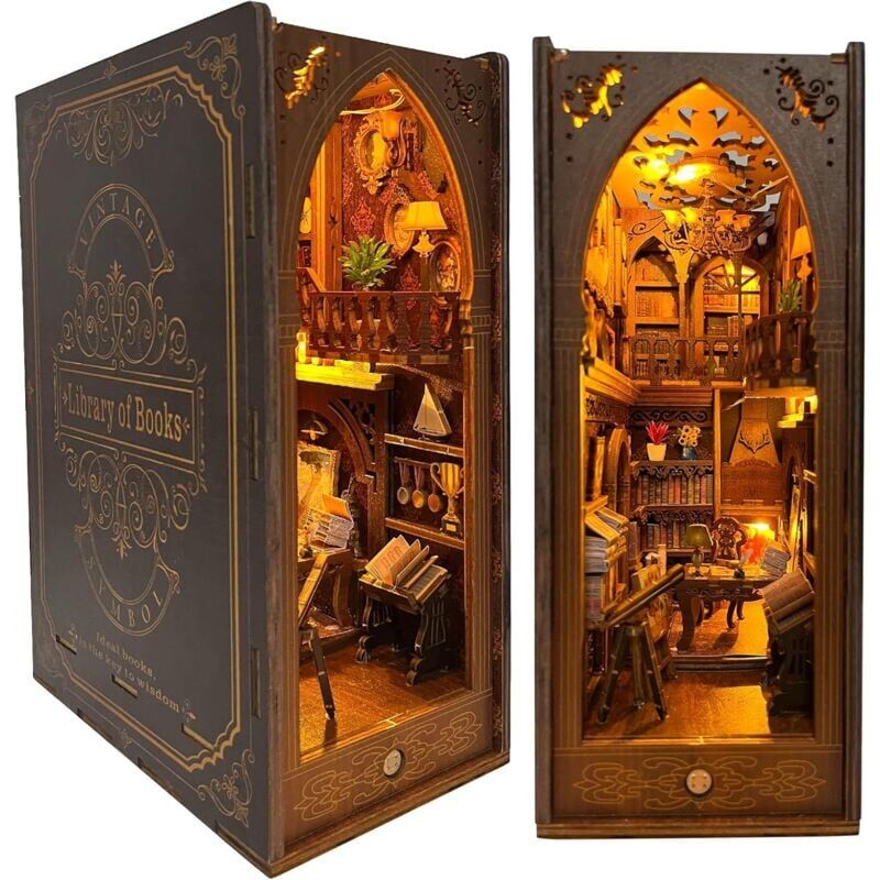 foto del prodotto kit de coin de livre – coin de livre pour maison de poupée, petit kit de coin de livre à insérer dans une bibliothèque, travaux manuels décoratifs pour adultes et adolescents, serre-livres puzzle en b