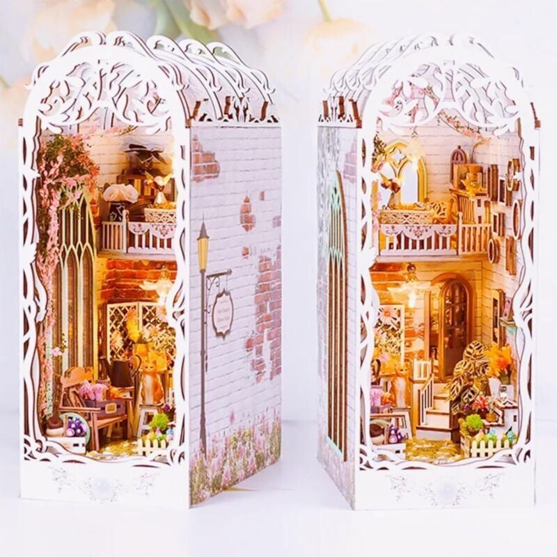 foto del prodotto kit de coin livre bricolage, maison de jardin miniature, puzzle coin livre en bois 3d, cadeaux d'anniversaire pour adolescents et adultes, cadeaux de saint-valentin (serre-livres de salle de fleurs)