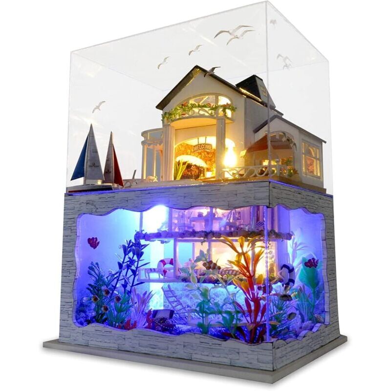 foto del prodotto kit de maison de poup e miniature faire soi m me, kit de petite maison avec meubles et anti poussi re, kit de maison miniature l chelle 1 24,