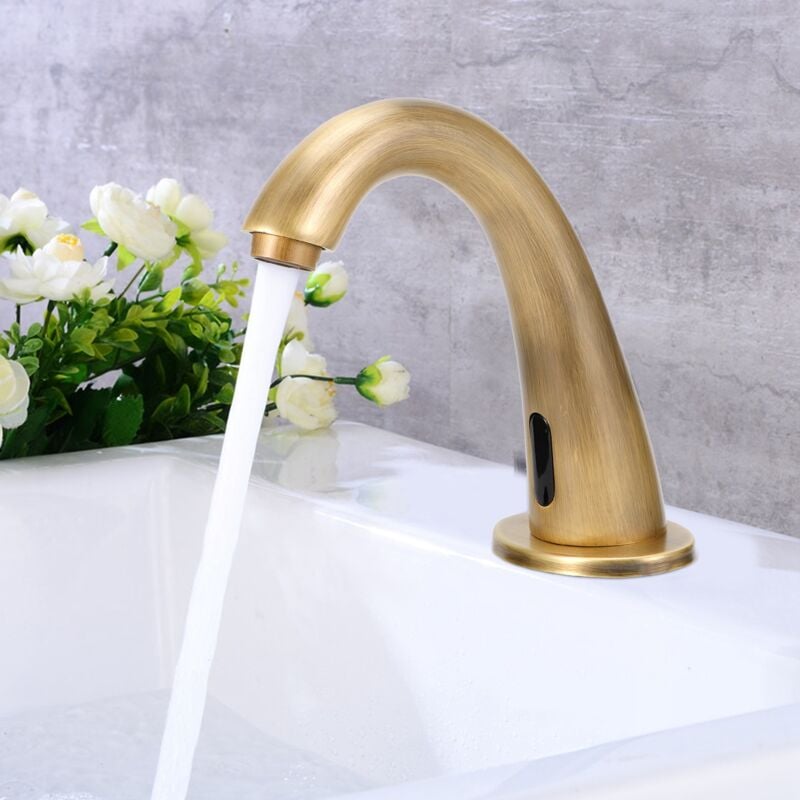 foto del prodotto kit de robinet g1 2 en cuivre antique avec capteur automatique, robinet d eau sans contact pour la cuisine et la salle de bain