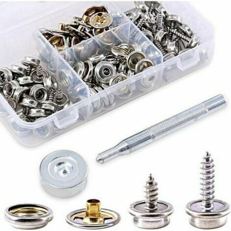 foto del prodotto kit di 40 bottoni automatici in tela marina con viti metalliche per barca, presa con 2 strumenti di regolazione per copertura barca, mobili