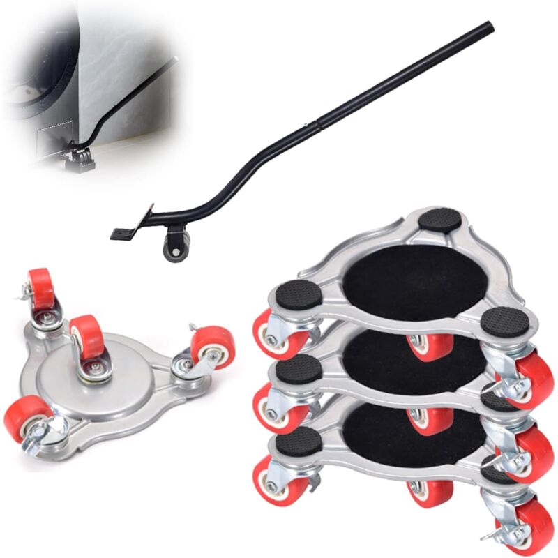 foto del prodotto kit di 5 rotelle per mobili, 4 rotelle triangolari resistenti 1 leva, portata 1800 kg, rotelle per trasporto carrelli catties, per divani, armadi,