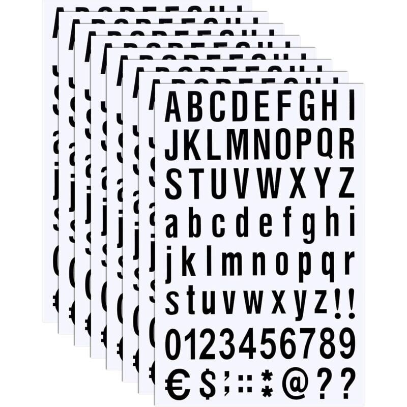 foto del prodotto kit di 8 fogli di numeri di lettere in vinile autoadesivo, adesivi per numeri di cassette postali per cartelli, finestre, porte, auto, numeri di
