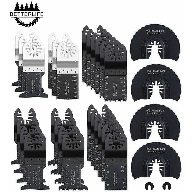 foto del prodotto kit di accessori per lame per seghe multiuso, 32 pezzi di accessori per utensili multiuso oscillanti lama per seghe universale per fein multimaster,