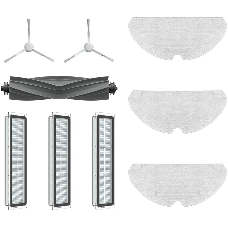 foto del prodotto kit di accessori per robot aspirapolvere d10s, include 2x spazzole laterali, 3x filtri antipolvere, 3x panni mop, 1x spazzola principale, accessori