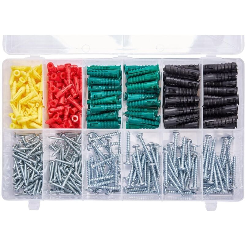 foto del prodotto kit di ancoraggio per cartongesso in plastica di alta qualit da 400 pezzi con viti. kit di viti combinate con ancoraggio a coste