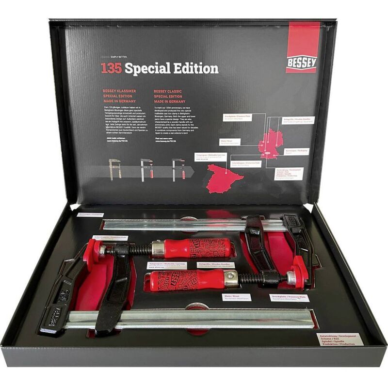 foto del prodotto kit di anniversario 2 staffe di colata a temperatura tga25set 135 bessey tga25set 135 apertura max. 250 mm misura del