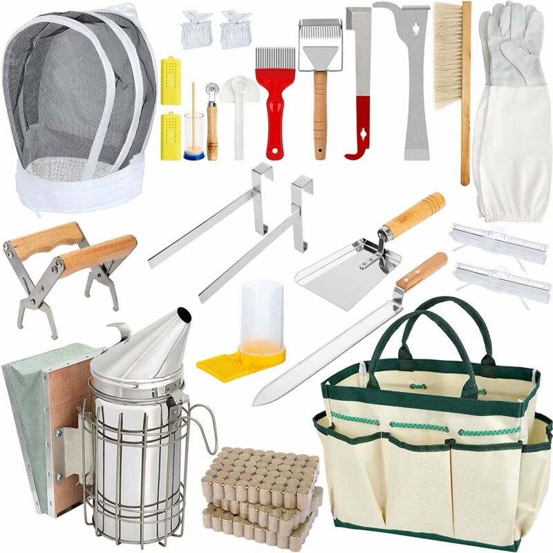 foto del prodotto kit di avviamento per apicoltura, 26 pezzi di forniture per apicoltura, set completo di tutti gli strumenti per apicoltura