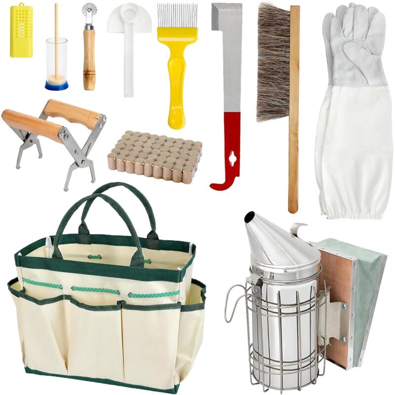 foto del prodotto kit di avviamento per apicoltura da 12 pezzi, forniture per apicoltura, tutti gli strumenti e le attrezzature per apicoltura, strumenti per alveari,