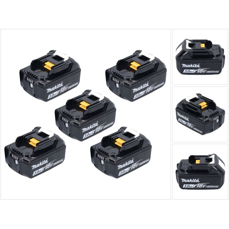 foto del prodotto kit di batterie makita 5x bl 1830 b 18 v 3,0 ah 3000 mah li ion 5x 197599 5 con display led originale, non copiato