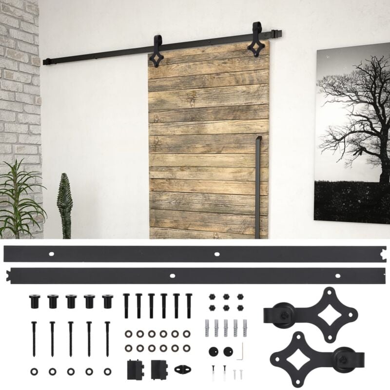 foto del prodotto kit di binari per porte scorrevoli skien 200 cm acciaio nero vidaxl
