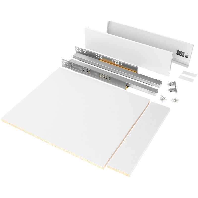 foto del prodotto kit di cassetti per cucina o bagno vertex, altezza 93 mm, con pannelli inclusi, modulo 450 mm, verniciato bianco emuca