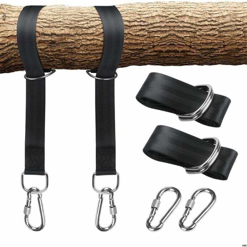 foto del prodotto kit di cinghie per altalena sull albero, con due moschettoni in acciaio inossidabile, adatto per gancio per pneumatici, gancio per veranda, altalena