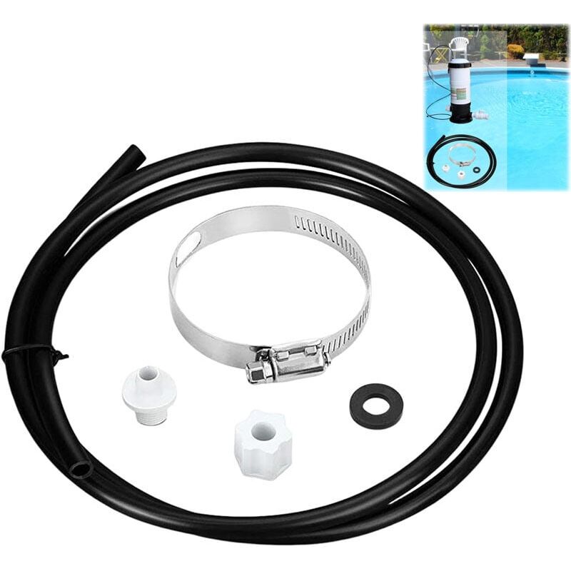 foto del prodotto kit di collegamento per l alimentazione del cloratore con dado, guarnizione, fascetta stringitubo, tubo flessibile di alimentazione del cloratore per