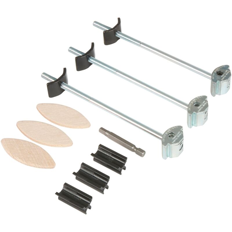 foto del prodotto kit di connessione per piani di lavoro zipbolt, acciaio zincato, 26 40mm, include punta esagonale e biscotti, zip 35 164 3 trend