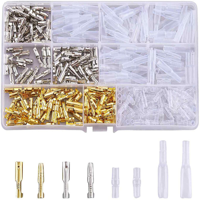 foto del prodotto kit di connettori a proiettile in ottone da 360 pezzi, connettore a terminale a proiettile da 3,9 mm maschio e femmina, connettore elettrico per