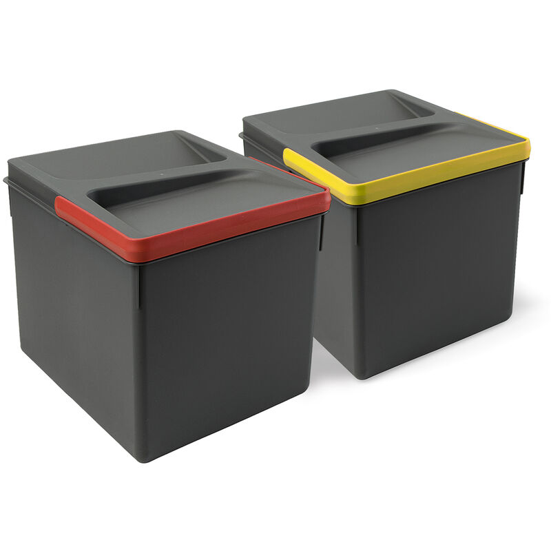 foto del prodotto kit di contenitori per la raccolta differenziata per cassetti da cucina recycle altezza recycle 216 mm, 2x12 lt, grigio antracite tecnoplastica