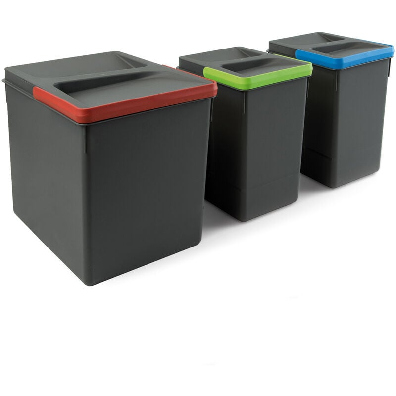 foto del prodotto kit di contenitori per la raccolta differenziata per cassetti da cucina recycle altezza recycle 266 mm, 1x15 lt, 2x7 lt, grigio antracite