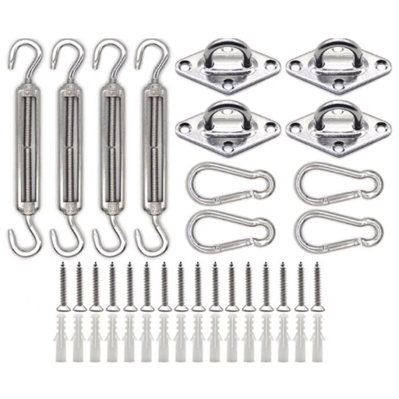 foto del prodotto kit di fissaggio per vela ombreggiante, kit di ferramenta per vela ombreggiante in acciaio inossidabile 304, adatto per vele ombreggianti quadrate e