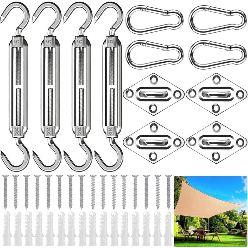 foto del prodotto kit di fissaggio per vela ombreggiante, kit di montaggio per fissaggio vela ombreggiante, kit di fissaggio vela da giardino per giardino
