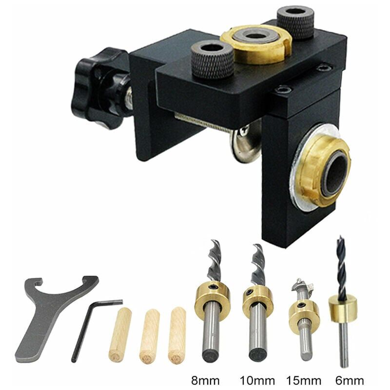 foto del prodotto kit di foratura verticale per fori tascabili in legno, localizzatore staccabile per collegamento mobili, punzonatrice, utensili per falegnameria