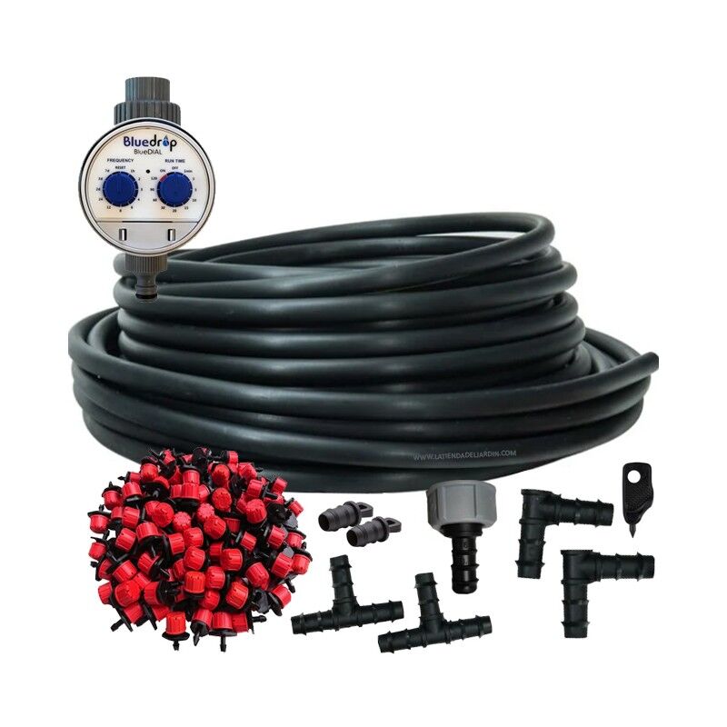 foto del prodotto kit di gocciolamento completo automatica 50 metri. include tubo da 16 mm 50 gocciolatori programmatore accessori per l ins