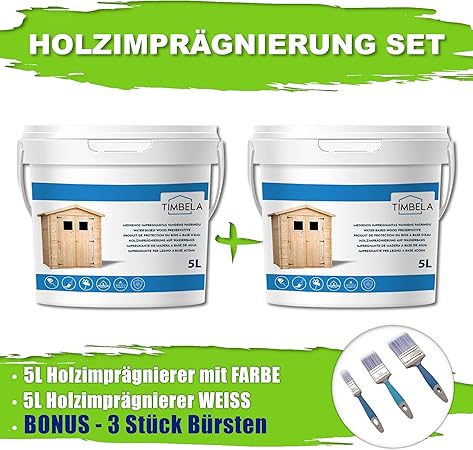 foto del prodotto kit di impregnanti per legno - 5 litri di colore bianco+ 5 litri di impregnante di colore teak