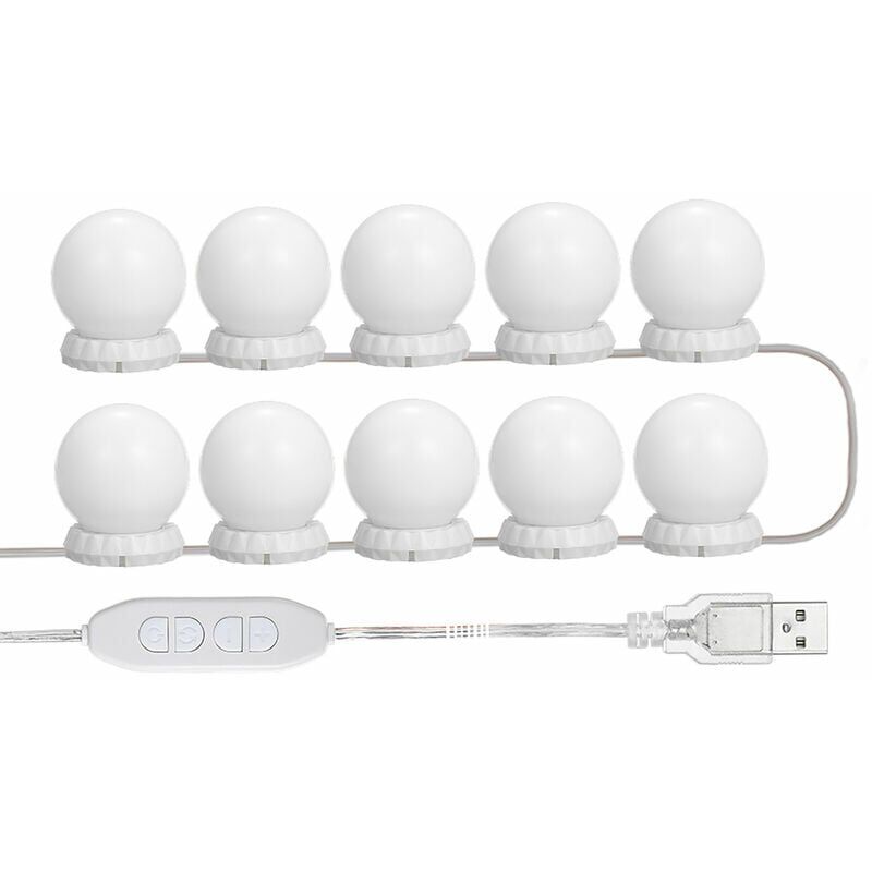 foto del prodotto kit di luci a specchio a led per toletta, con 10 lampadine regolabili, 10 luminosit e 3 modalit di illuminazione, tipo usb, bianco bianco