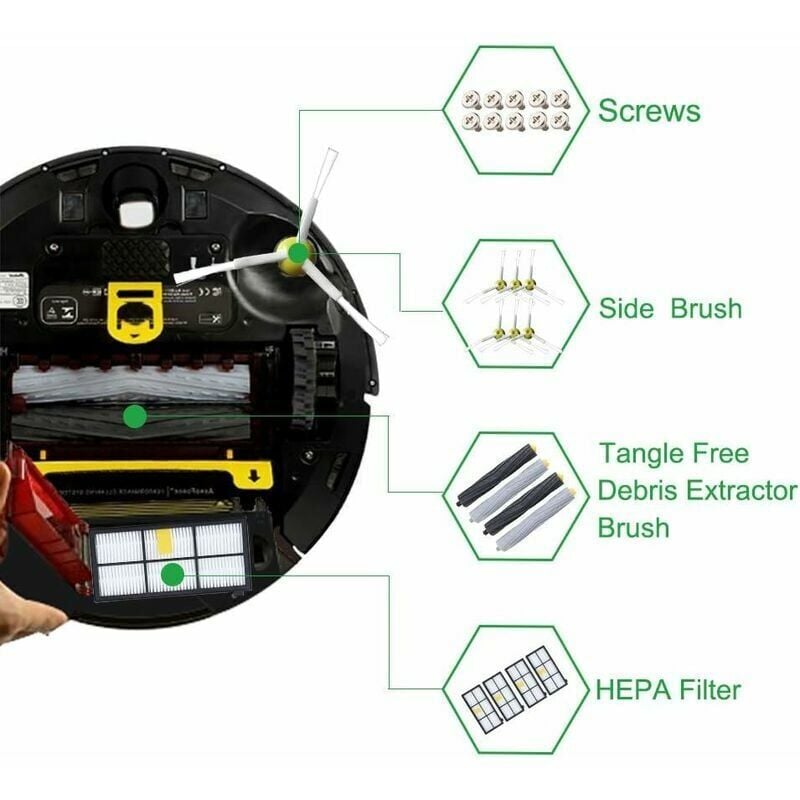 foto del prodotto kit di parti accessorie compatibili con roomba serie 800 805 850 860 865 866 870 871 880 886 890 891 895 896 900 960 965 966 980 filtri e spazzole
