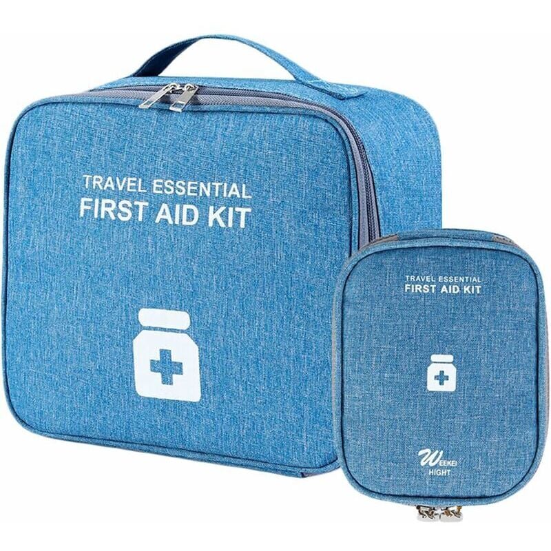 foto del prodotto kit di pronto soccorso vuoto, borsa medica portatile di emergenza, scatola di immagazzinaggio per auto, ufficio, escursionismo, sport, casa blu, 2