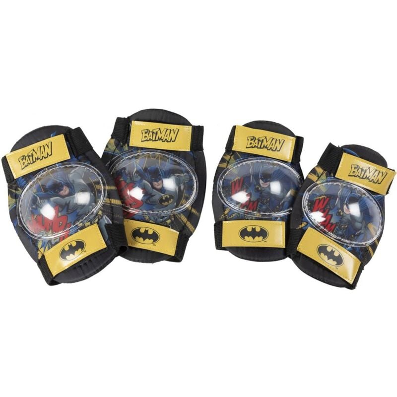 foto del prodotto kit di protezione livello 1 gomitiere ginocchiere bambino batman uomo pipistrello dc comics bici sicurezza giallo nero supereroe