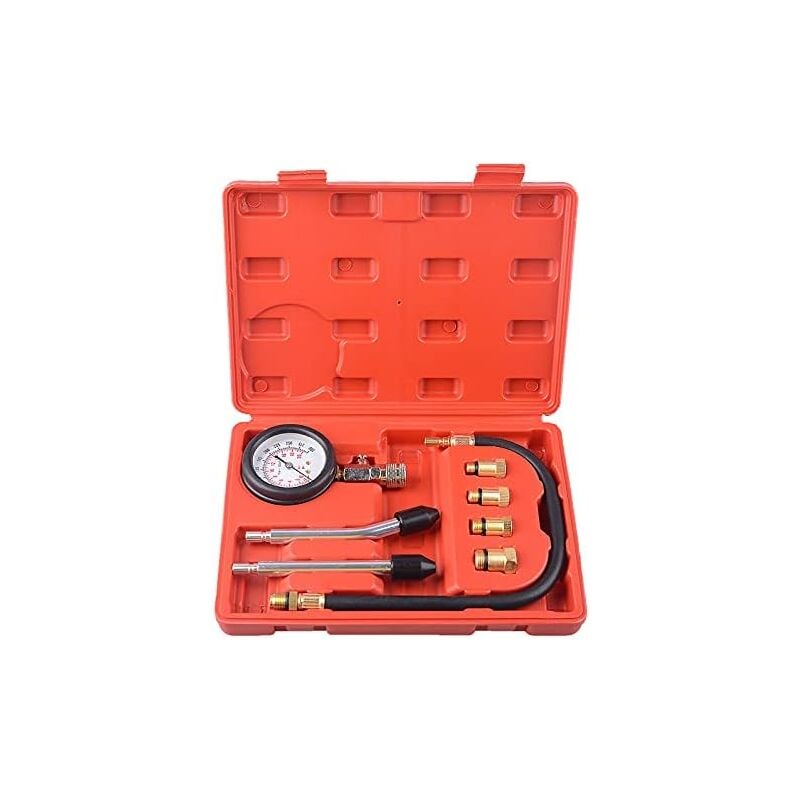 foto del prodotto kit di prova di compressione con 4 adattatori, set di prova del compressore per motore a benzina 0 300 psi 0 20 bar