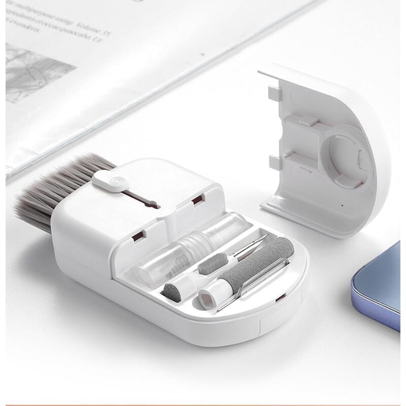 foto del prodotto kit di pulizia 6 in 1 per auricolari airpods, spazzola morbida per tastiera, schermo di laptop, macbook, ipad, iphone pro, strumento pennello per