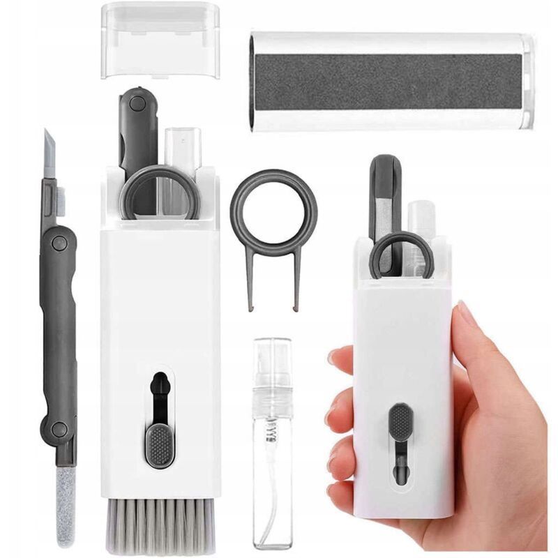 foto del prodotto kit di pulizia universale 7 in 1 per dispositivi elettronici, cuffie, telefoni, tastiere, grigio