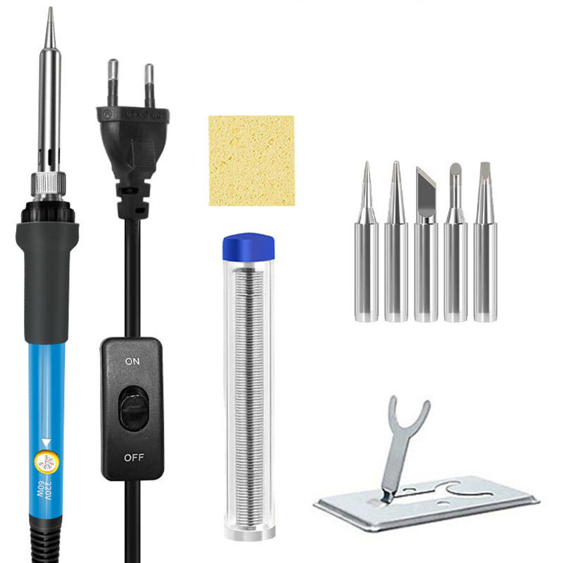 foto del prodotto kit di punte per saldatura antiscottatura con temperatura regolabile per saldatore da 60 w, nero, per saldatura pcb