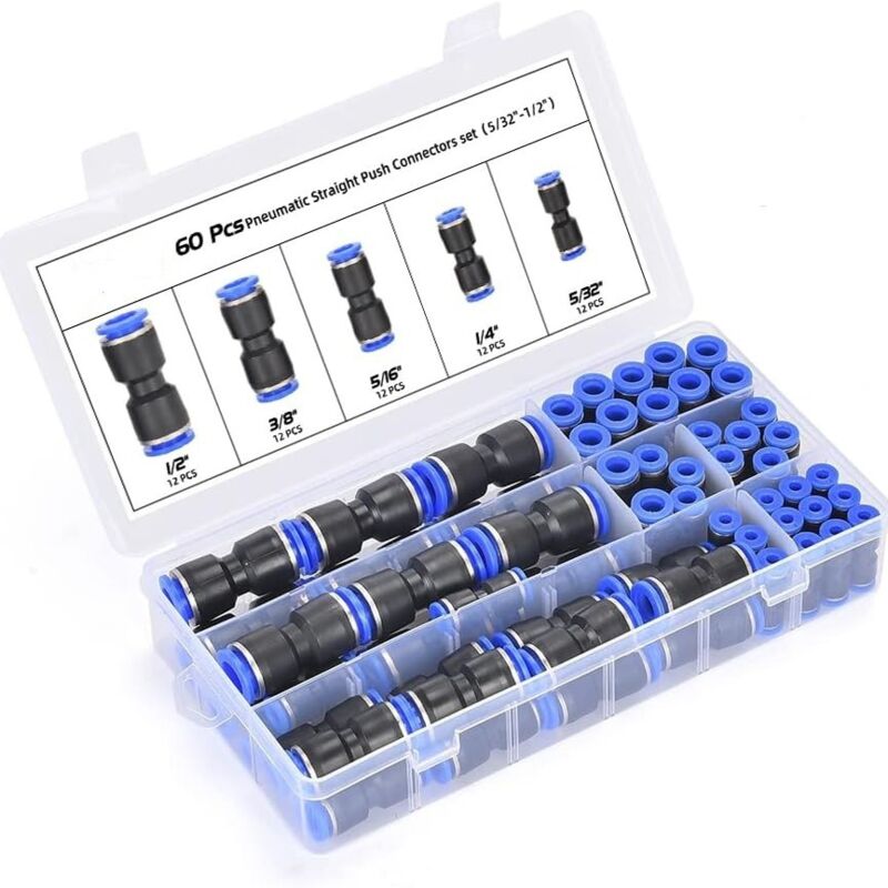 foto del prodotto kit di raccordi pneumatici a sgancio rapido da 60 pezzi per tubi dell aria da 5 32 1 4 5 16 3 8 1 2 pollici, per connettori per tubi dell aria da