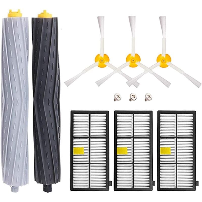 foto del prodotto kit di ricambio per aspirapolvere roomba serie 800 e 900 866 870 871 880 960 980 comprensivo di filtro hepa, spazzola laterale, rullo centrale e
