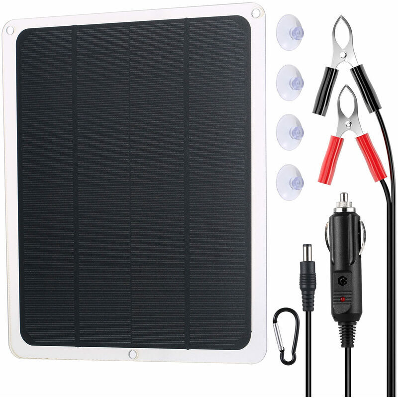 foto del prodotto kit di ricarica di mantenimento portatile impermeabile per batteria solare da 12 v per auto, moto, barca, marina, camper, motoslitta, motoslitta
