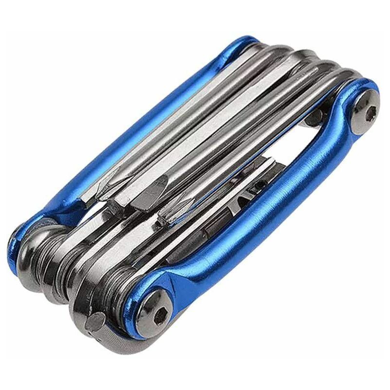 foto del prodotto kit di riparazione bici multifunzionale 11 in 1, kit di attrezzi per riparazione bici, chiave inglese, cacciavite, catena a raggi esagonali, attrezzi