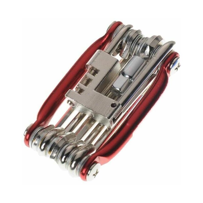 foto del prodotto kit di riparazione bici multifunzionale 11 in 1, kit di attrezzi per riparazione biciclette, chiave inglese, cacciavite, catena a raggi esagonali,