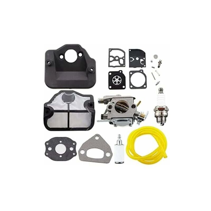 foto del prodotto kit di riparazione carburatore con filtro aria, candela e membrana per motoseghe husqvarna 36, 41, 136, 137, 141, 142, 137e, 142e, sostituisce zama