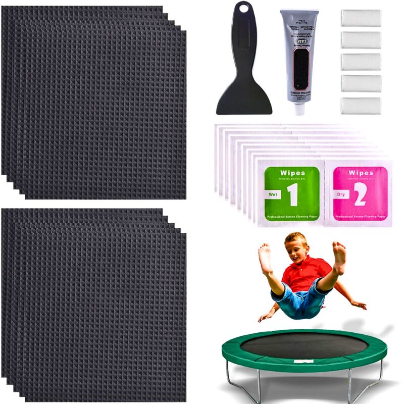 foto del prodotto kit di riparazione della toppa del trampolino, toppa del trampolino impermeabile 10 pezzi 4x4, kit di riparazione del trampolino, accessori del trampolino