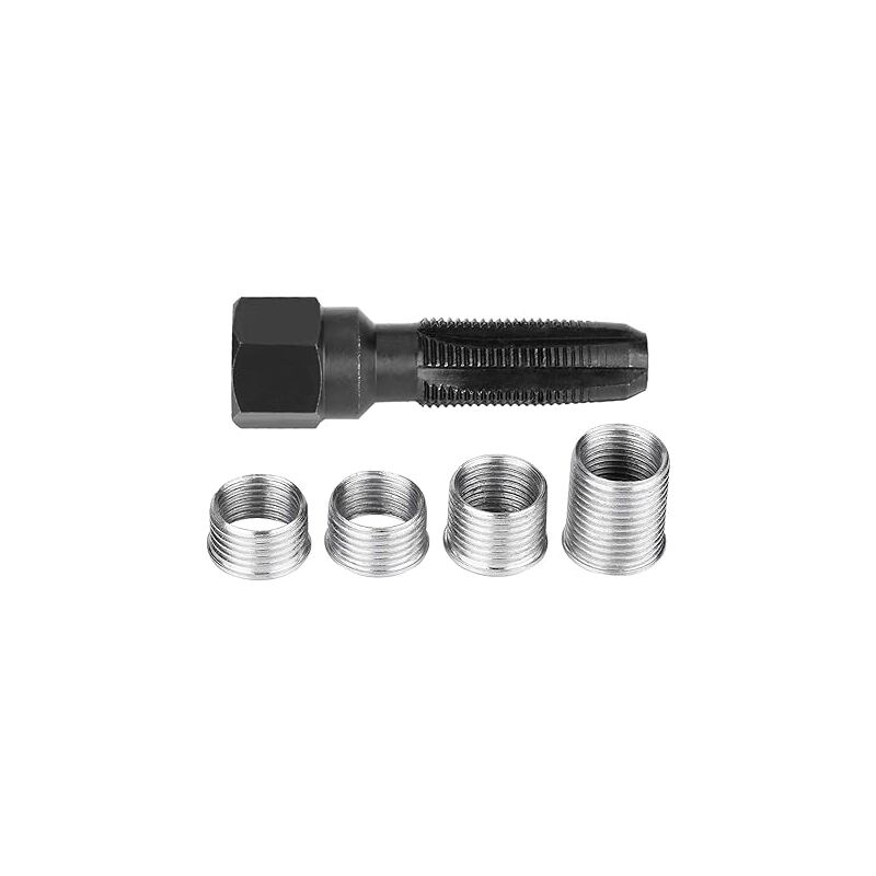 foto del prodotto kit di riparazione filettature candele, 5 pezzi di inserti filettati per candele in acciaio al carbonio, utensili per la maschiatura con inserti per