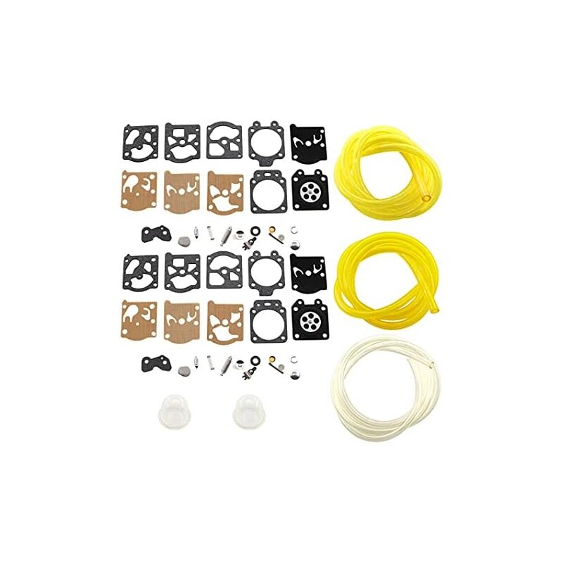 foto del prodotto kit di riparazione guarnizione diaframma carburatore 2x sostituisce mcculloch 247260 e 3 tubi flessibili 2 mm x 3,5 mm, 2,5 mm x 5 mm, 3 mm x 5 mm 