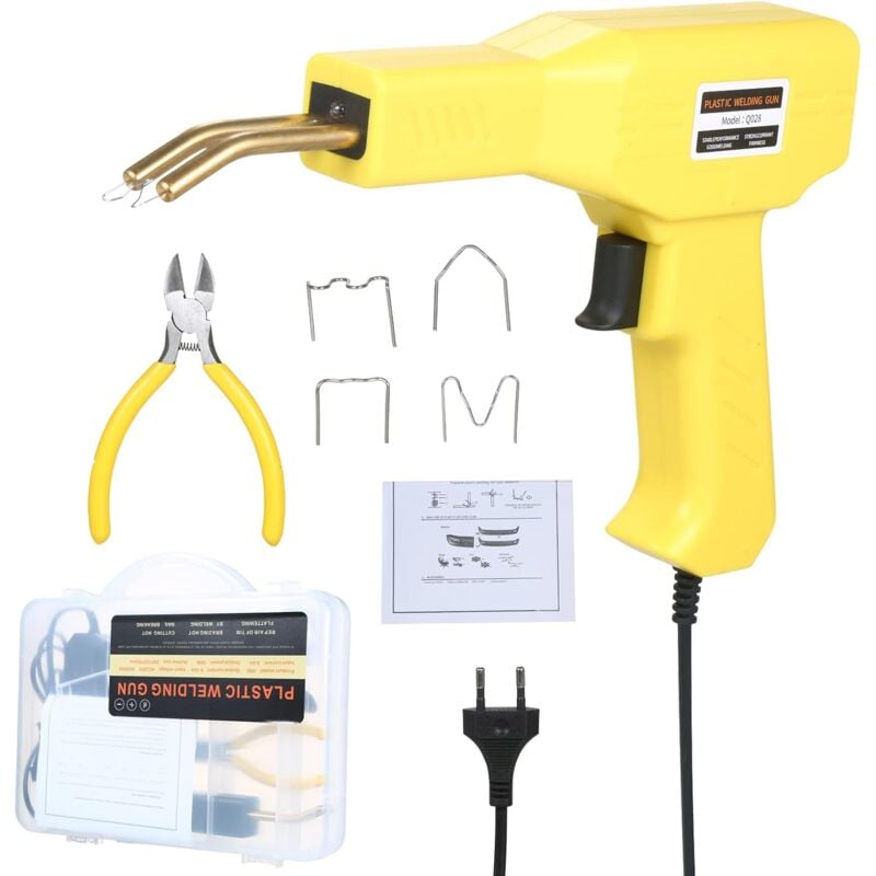 foto del prodotto kit di riparazione per saldatura di plastica, pinzatrice a caldo per riparazione di plastica con 400 punti metallici, pinzatrice di plastica per riparazione di paraurti e carrozzeria, pistola per sald