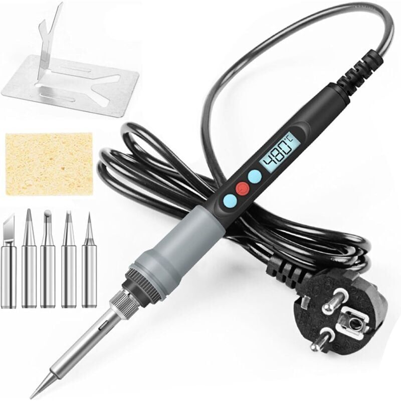foto del prodotto kit di saldatura elettrica di precisione da 90 w con interruttore on off, temperatura regolabile 200 480 c, 5 punte di saldatura, filo di saldatura,