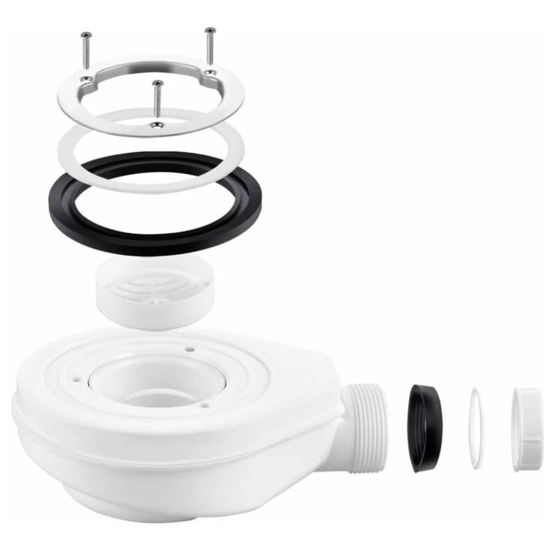 foto del prodotto kit di scarico per doccia, scarico per doccia con sifone, con filtro per capelli, kit foro di scarico per doccia, bianco