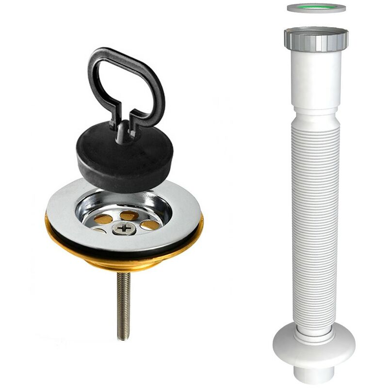 foto del prodotto kit di scarico per lavatoio in ceramica con sifone e piletta in ottone
